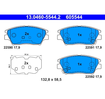 Sada brzdových destiček, kotoučová brzda ATE 13.0460-5544.2