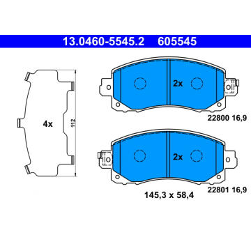 Sada brzdových destiček, kotoučová brzda ATE 13.0460-5545.2