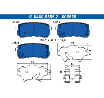 Sada brzdových destiček, kotoučová brzda ATE 13.0460-5555.2