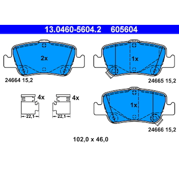 Sada brzdových destiček, kotoučová brzda ATE 13.0460-5604.2