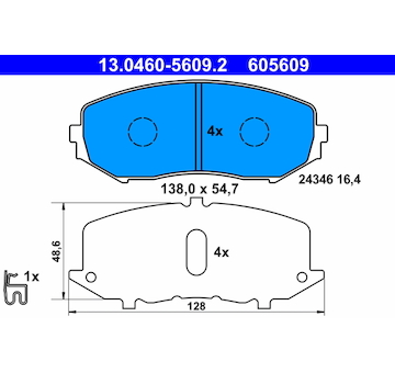 Sada brzdových destiček, kotoučová brzda ATE ATE 13.0460-5609.2