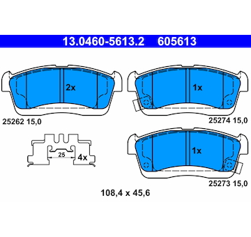 Sada brzdových destiček, kotoučová brzda ATE 13.0460-5613.2