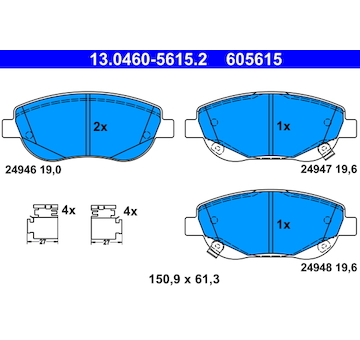 Sada brzdových destiček, kotoučová brzda ATE 13.0460-5615.2