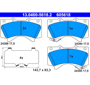 Sada brzdových destiček, kotoučová brzda ATE 13.0460-5618.2
