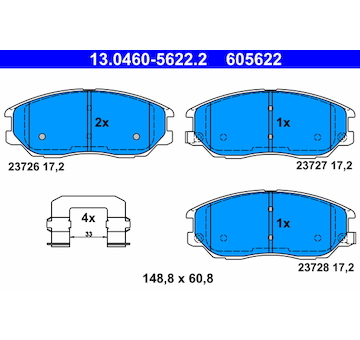 Sada brzdových destiček, kotoučová brzda ATE 13.0460-5622.2