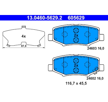 Sada brzdových destiček, kotoučová brzda ATE 13.0460-5629.2