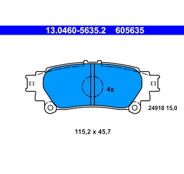 Sada brzdových destiček, kotoučová brzda ATE 13.0460-5635.2