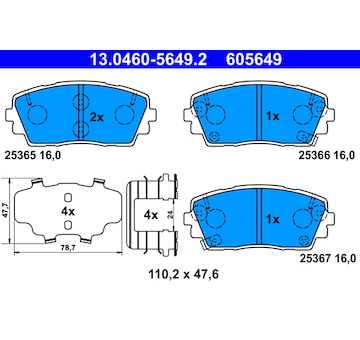 Sada brzdových destiček, kotoučová brzda ATE 13.0460-5649.2