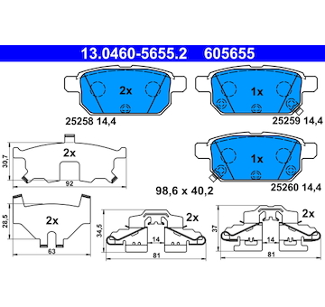 Sada brzdových destiček, kotoučová brzda ATE 13.0460-5655.2