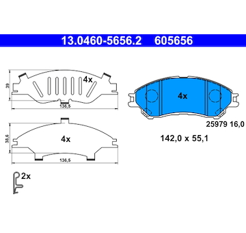 Sada brzdových destiček, kotoučová brzda ATE 13.0460-5656.2