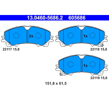 Sada brzdových destiček, kotoučová brzda ATE 13.0460-5686.2