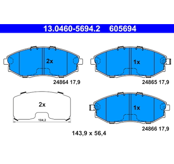 Sada brzdových destiček, kotoučová brzda ATE 13.0460-5694.2