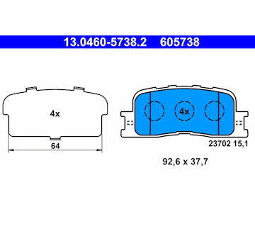 Sada brzdových destiček, kotoučová brzda ATE 13.0460-5738.2