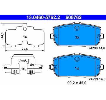 Sada brzdových destiček, kotoučová brzda ATE 13.0460-5762.2