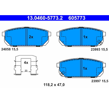 Sada brzdových destiček, kotoučová brzda ATE 13.0460-5773.2