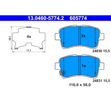 Sada brzdových destiček, kotoučová brzda ATE 13.0460-5774.2