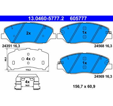 Sada brzdových destiček, kotoučová brzda ATE 13.0460-5777.2