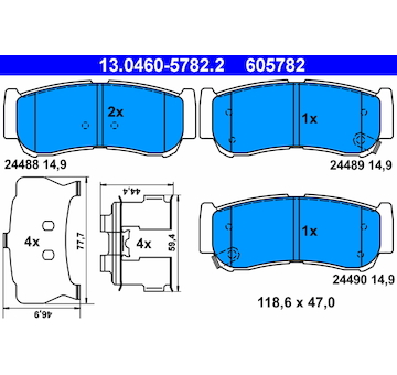 Sada brzdových destiček, kotoučová brzda ATE 13.0460-5782.2