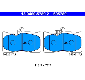 Sada brzdových destiček, kotoučová brzda ATE 13.0460-5789.2