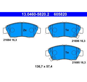 Sada brzdových destiček, kotoučová brzda ATE 13.0460-5820.2
