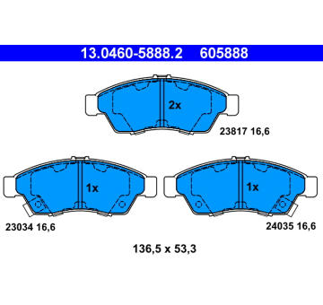 Sada brzdových destiček, kotoučová brzda ATE 13.0460-5888.2