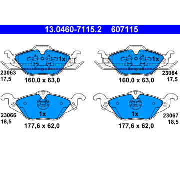 Sada brzdových destiček, kotoučová brzda ATE 13.0460-7115.2