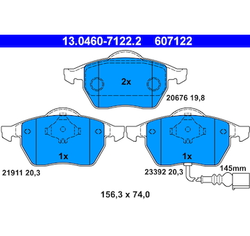 Sada brzdových destiček, kotoučová brzda ATE 13.0460-7122.2