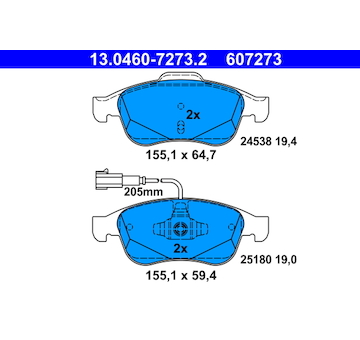 Sada brzdových destiček, kotoučová brzda ATE 13.0460-7273.2