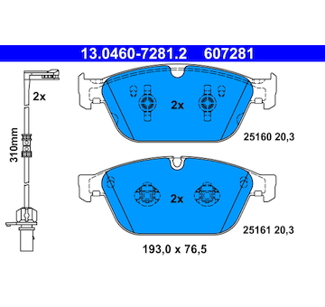 Sada brzdových destiček, kotoučová brzda ATE 13.0460-7281.2
