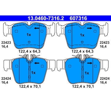 Sada brzdových destiček, kotoučová brzda ATE 13.0460-7316.2
