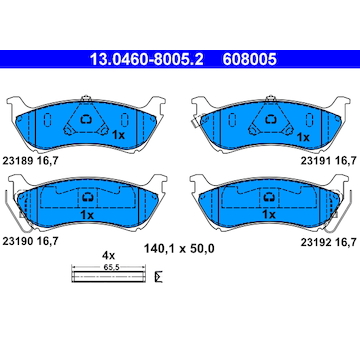 Sada brzdových destiček, kotoučová brzda ATE 13.0460-8005.2