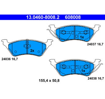 Sada brzdových destiček, kotoučová brzda ATE 13.0460-8008.2
