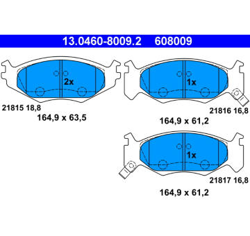 Sada brzdových destiček, kotoučová brzda ATE 13.0460-8009.2