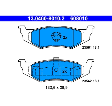 Sada brzdových destiček, kotoučová brzda ATE 13.0460-8010.2