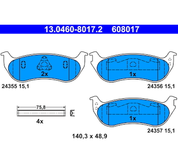 Sada brzdových destiček, kotoučová brzda ATE 13.0460-8017.2