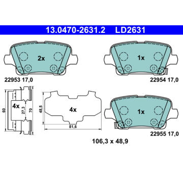 Sada brzdových destiček, kotoučová brzda ATE 13.0470-2631.2