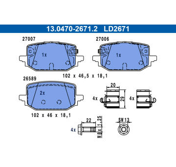 Sada brzdových destiček, kotoučová brzda ATE 13.0470-2671.2