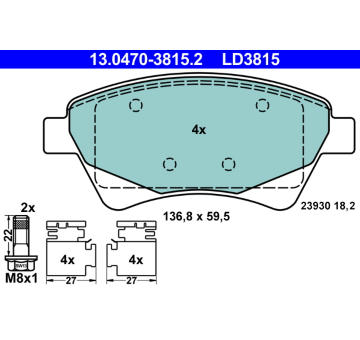 Sada brzdových destiček, kotoučová brzda ATE 13.0470-3815.2