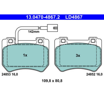Sada brzdových destiček, kotoučová brzda ATE 13.0470-4867.2