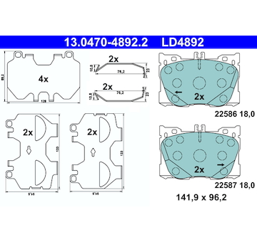 Sada brzdových destiček, kotoučová brzda ATE 13.0470-4892.2