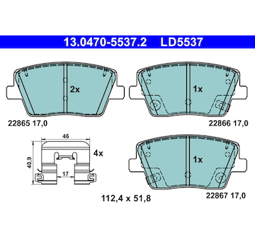 Sada brzdových destiček, kotoučová brzda ATE 13.0470-5537.2