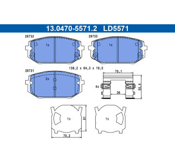Sada brzdových destiček, kotoučová brzda ATE 13.0470-5571.2