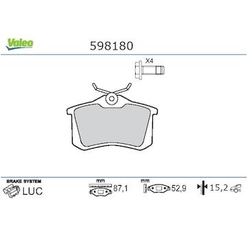 Sada brzdových destiček, kotoučová brzda VALEO 598180