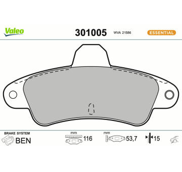 Sada brzdových destiček, kotoučová brzda VALEO 301005