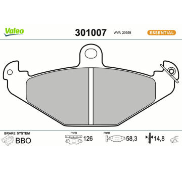 Sada brzdových destiček, kotoučová brzda VALEO 301007
