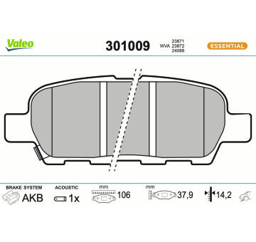 Sada brzdových destiček, kotoučová brzda VALEO 301009