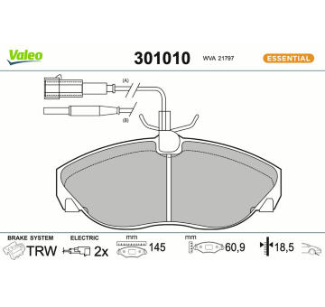 Sada brzdových destiček, kotoučová brzda VALEO 301010