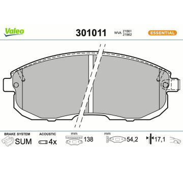 Sada brzdových destiček, kotoučová brzda VALEO 301011