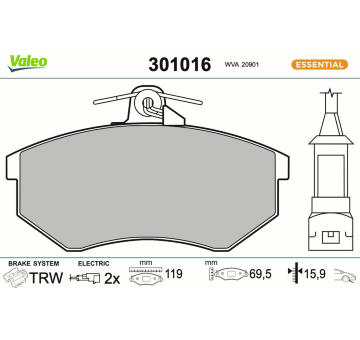 Sada brzdových destiček, kotoučová brzda VALEO 301016