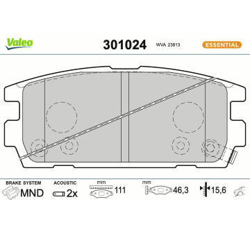 Sada brzdových destiček, kotoučová brzda VALEO 301024